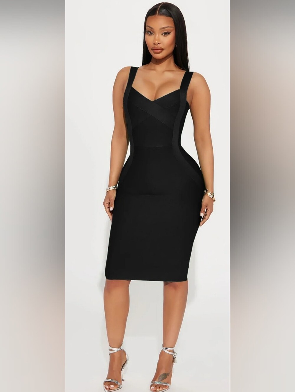 Fashion Nova Black Structured Bandage Midi Dress